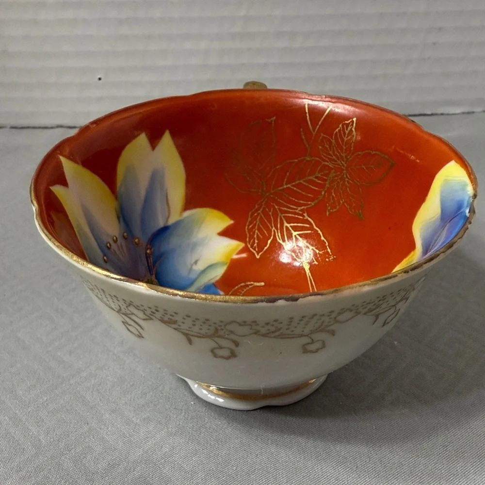 Vintage Handpainted Floral Teacup & Saucer  Porcelain Gold Detail Occupied Japan